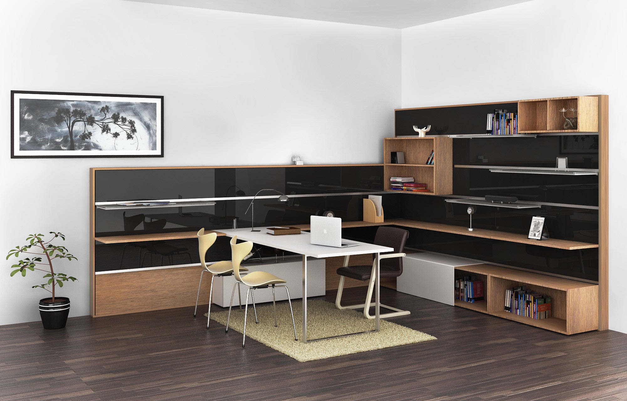 A WALL UNIT WITH  IN BUILT WORK STATION